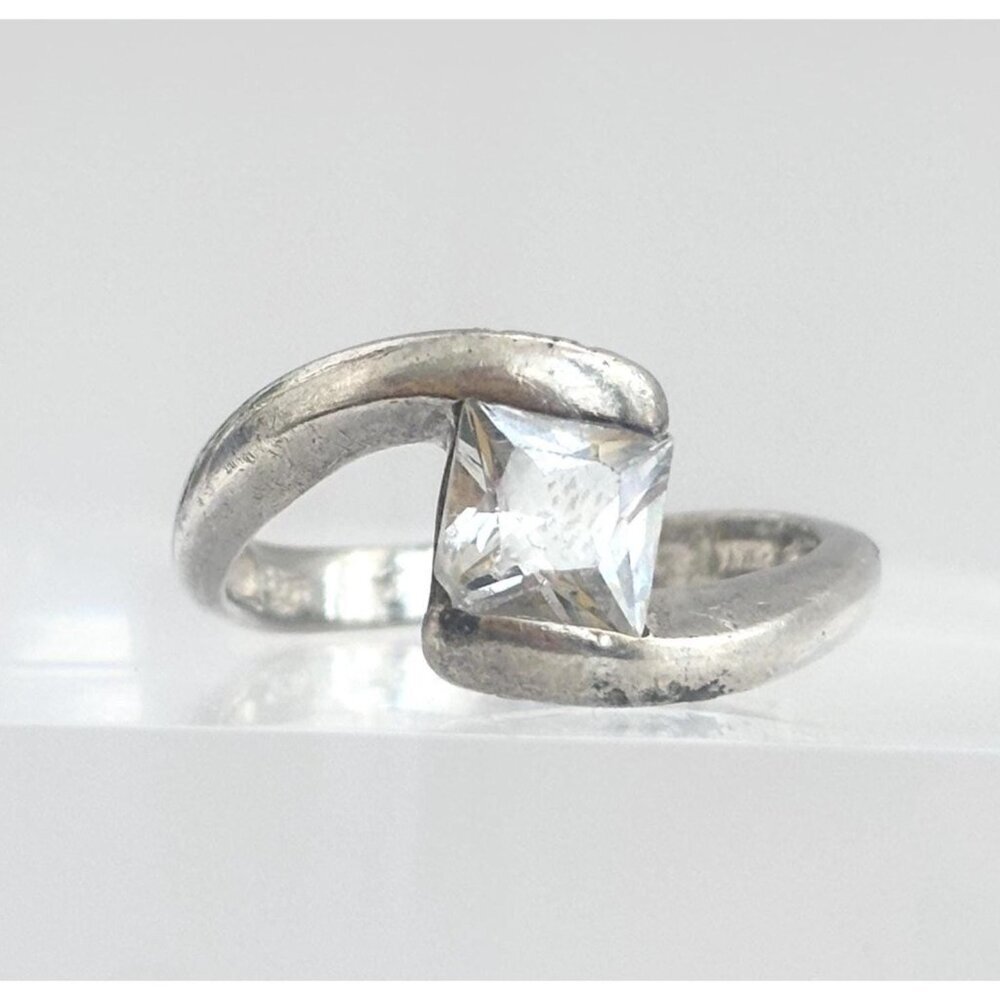 Engagement Style Bypass Shank Sterling Silver 925 Solitaire Vintage Ring sz 6.5